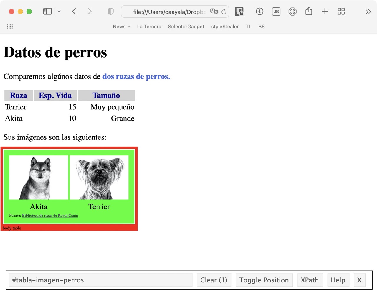 SelectorGadget para encontrar clase de tabla con imagenes